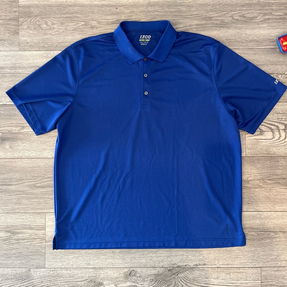 Izod Men’s Golf Polo Short Sleeve Thick Textured Split Hem Performance Blue XXL